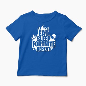 Tricou Fortnite Eat Sleep Repeat - Copii-Albastru Regal